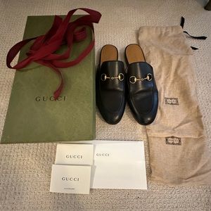 WOMEN'S GUCCI BLACK PRINCETOWN LEATHER SLIPPER  39 1/2